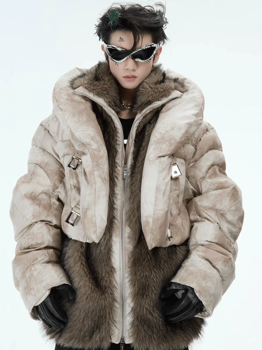 [CULTUREE] FAKE TWO-PIECE DESIGN FUR COTTON JACKET T0087