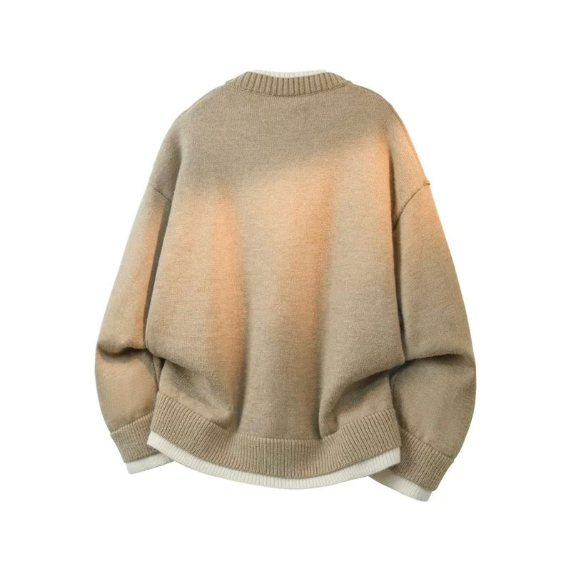 Men’s Japanese Vintage Layered Button Knit Sweater – Retro Street Casual Pullover S0044