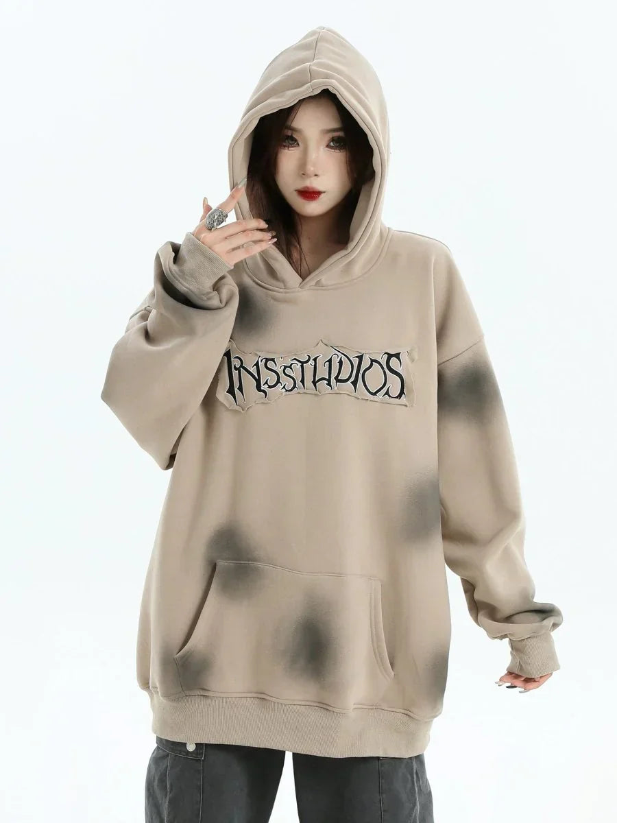 [INSstudios] SPRAY PAINT LOGO LOOSE HOODIE S0206