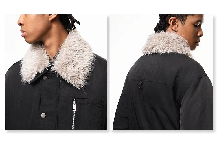Men’s Detachable Fur Collar Padded Jacket – American Retro Winter Street Outerwear T0055