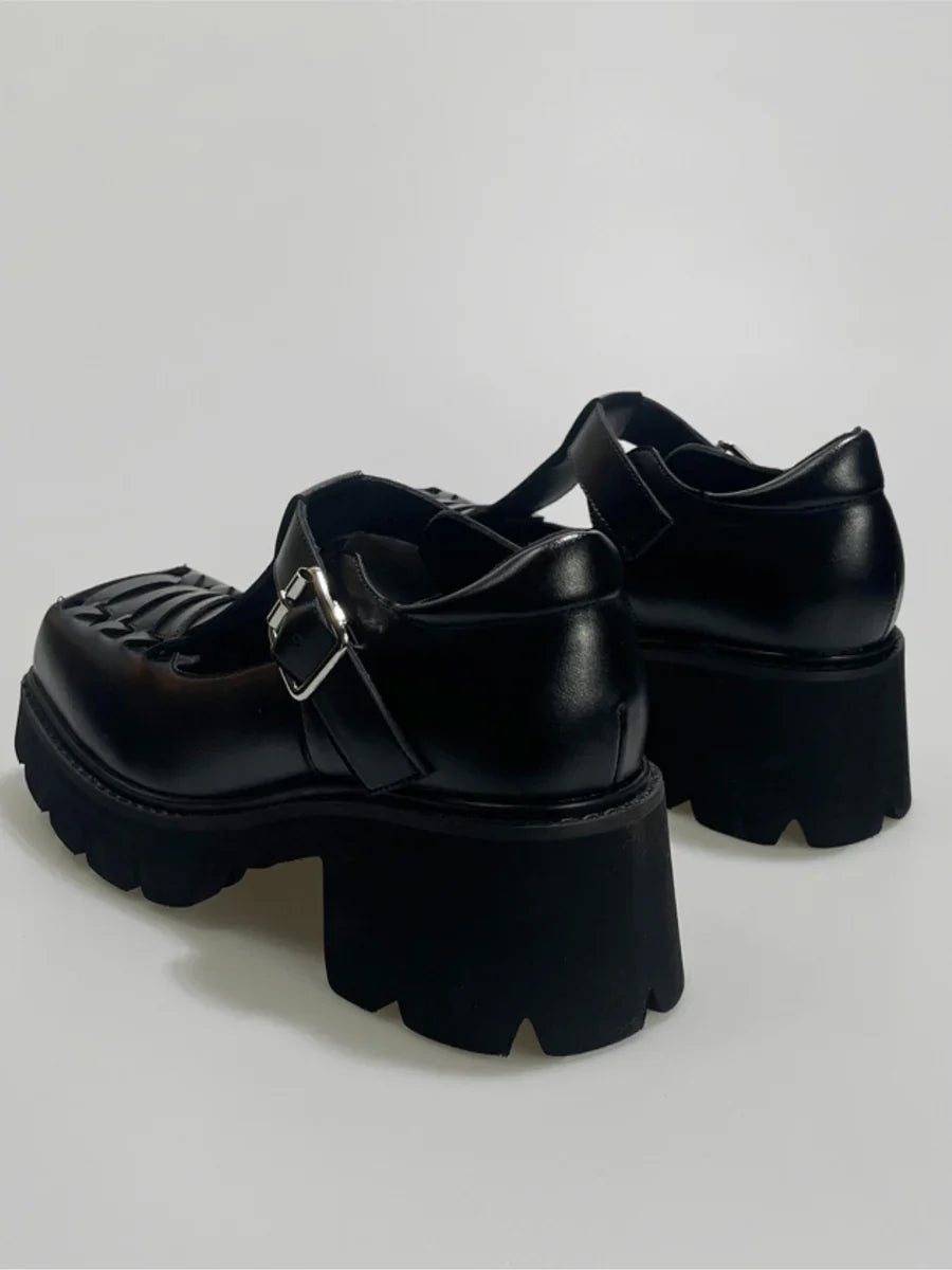 CHUNKY HEEL HOLLOW SINGLE SANDALS S056