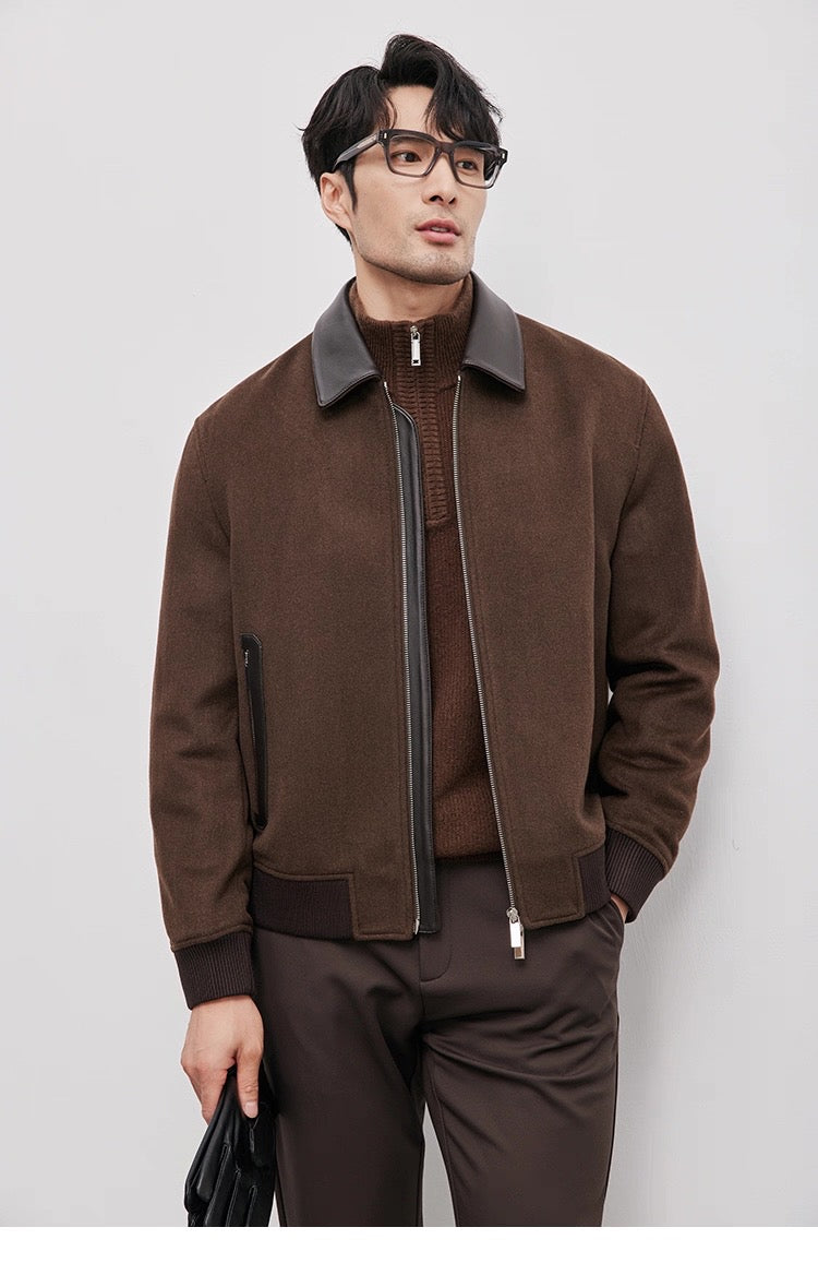 Chaqueta de aviador de piel auténtica – Bomber vintage americana con cremallera y cuello vuelto T0023