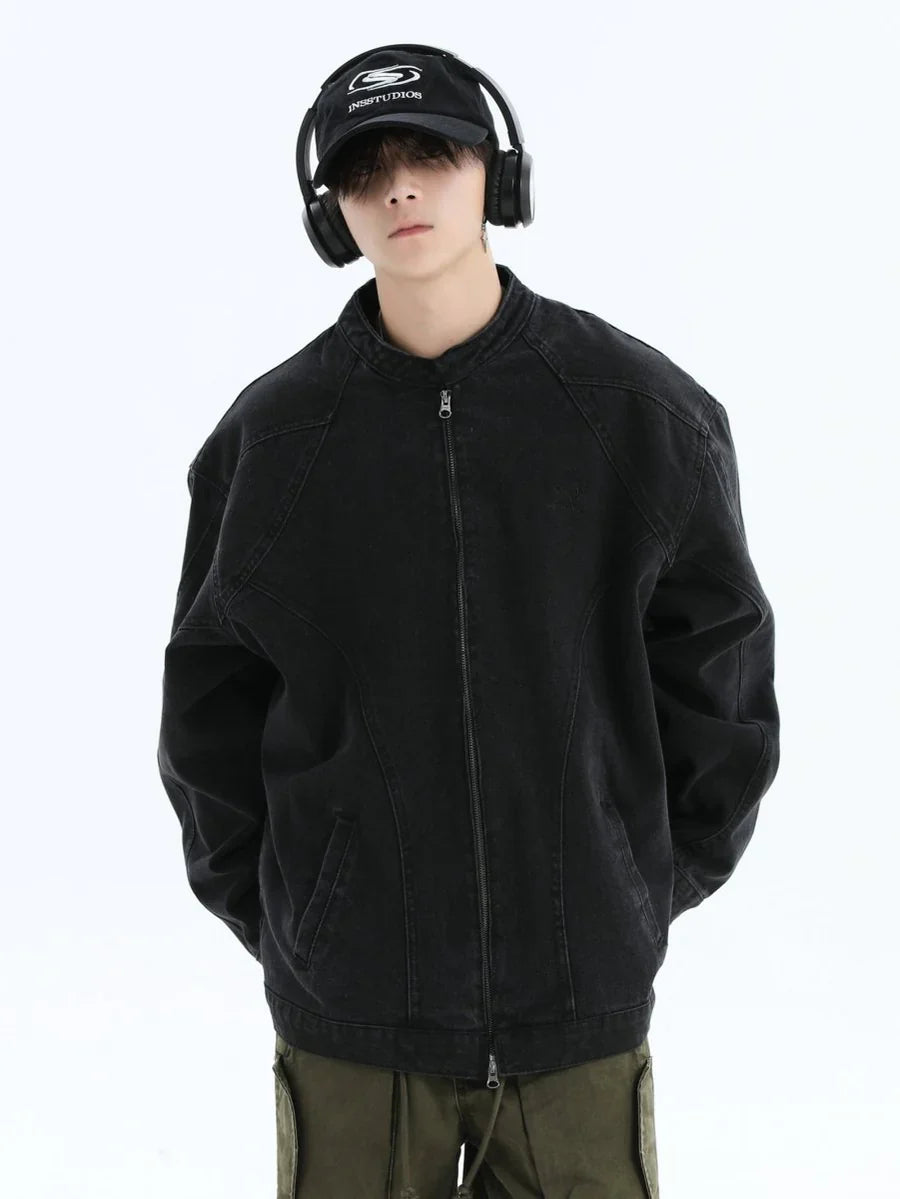 [INSstudios] WASHED DENIM JACKET ZIPPER T0099