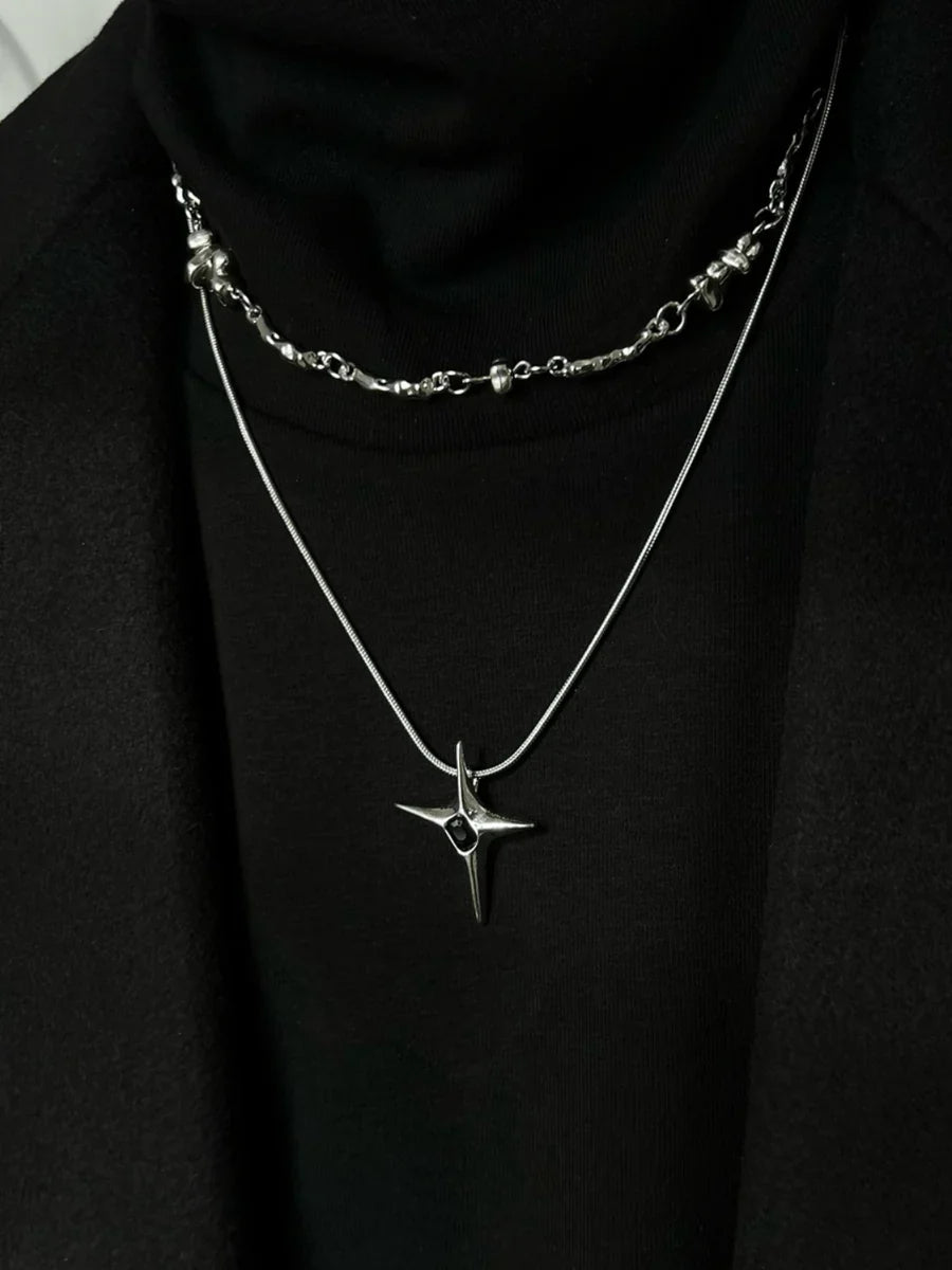 DOUBLE LAYER CHAIN ASYMMETRICAL NECKLACE A0033