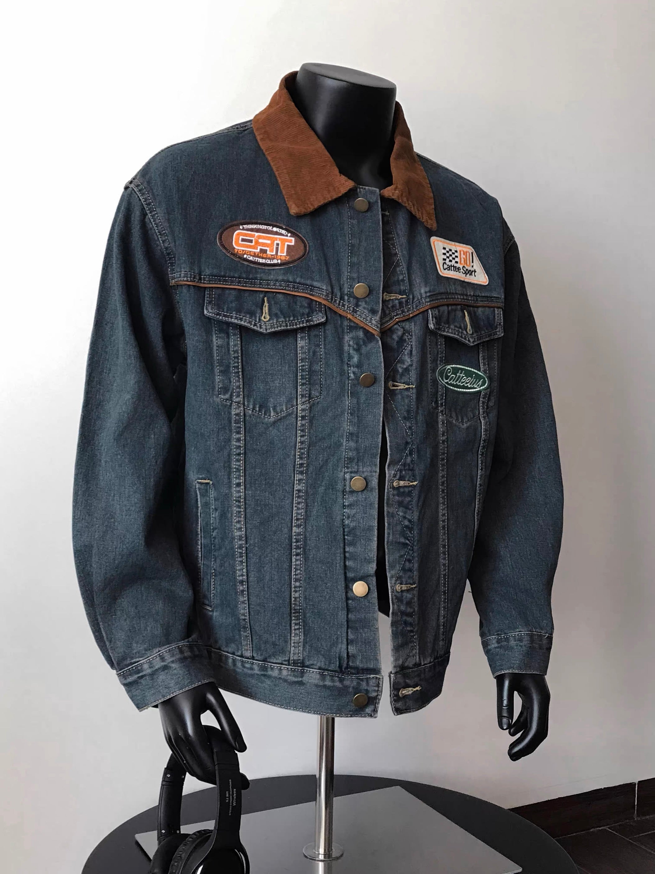 Men’s Vintage Patch Denim Jacket – American Retro Streetwear Outerwear T0084