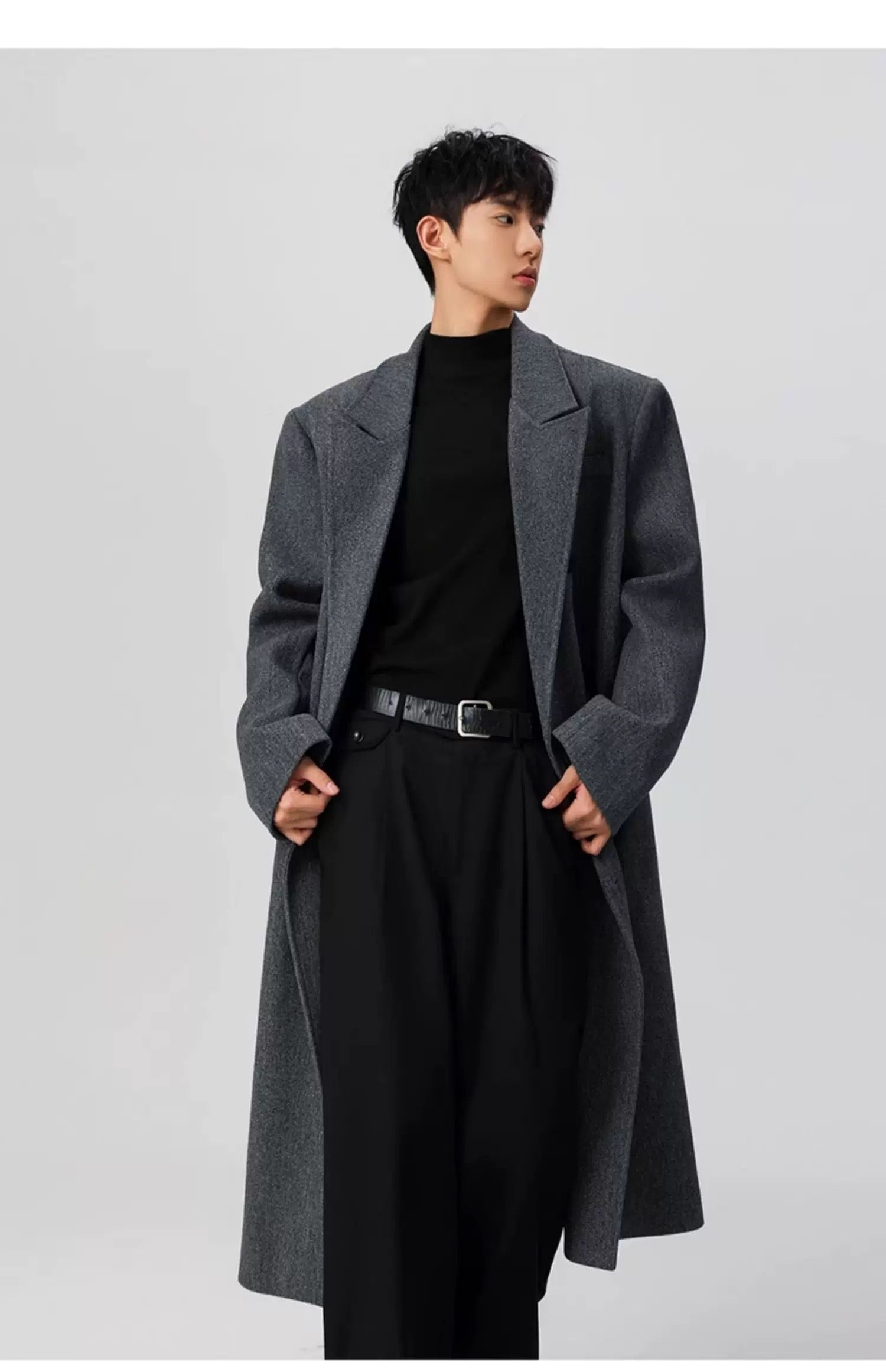Men’s Long Wool Overcoat – American Vintage Street Tailored Winter Coat T0069