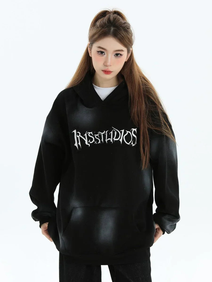 [INSstudios] SPRAY PAINT LOGO LOOSE HOODIE S0206