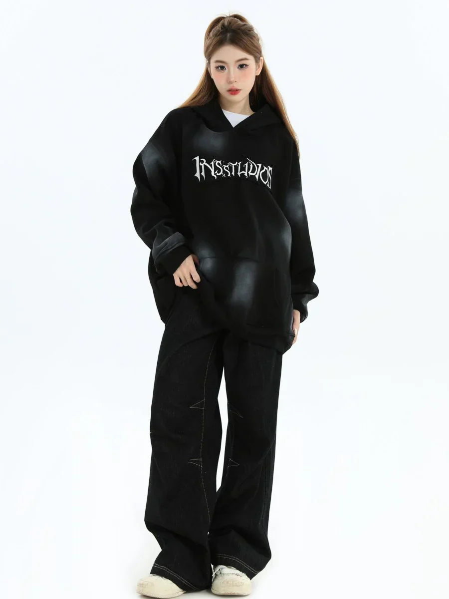 [INSstudios] SPRAY PAINT LOGO LOOSE HOODIE S0206