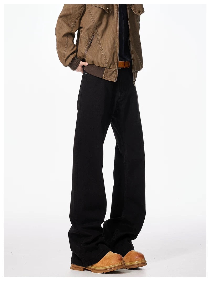 Men’s Black Straight-Leg Jeans – American Minimal Street Denim Pants B0077