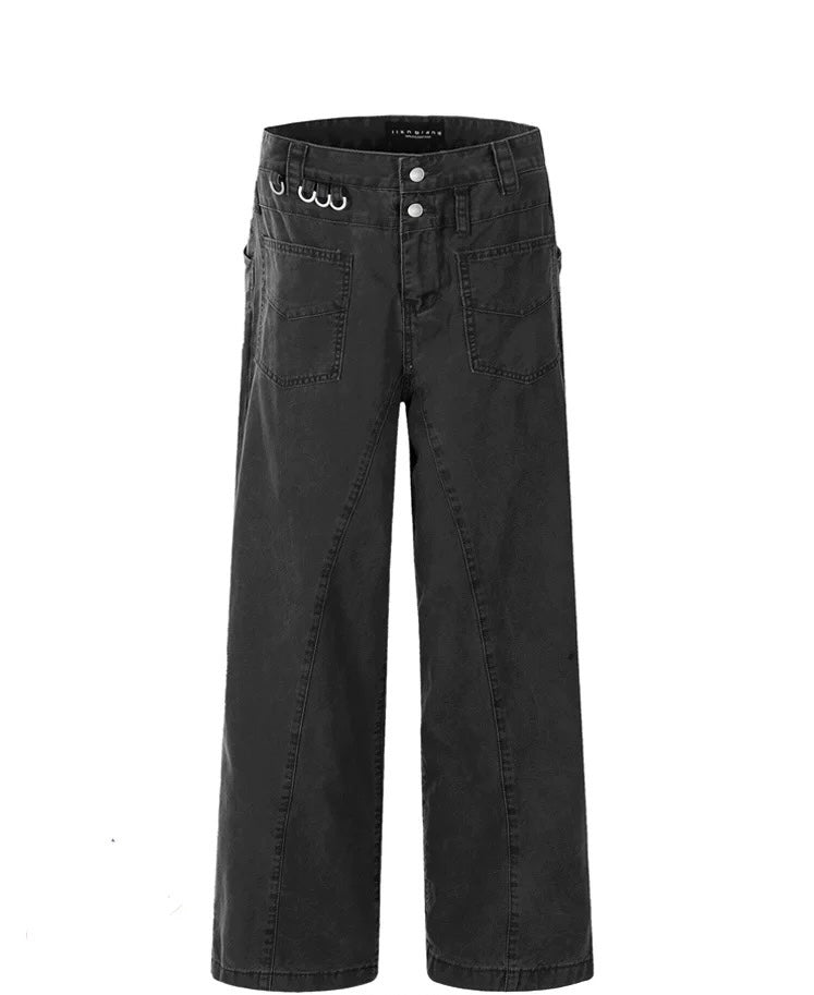 Men’s Vintage American Straight-Leg Cargo Pants – Retro Utility Streetwear Trousers B0045