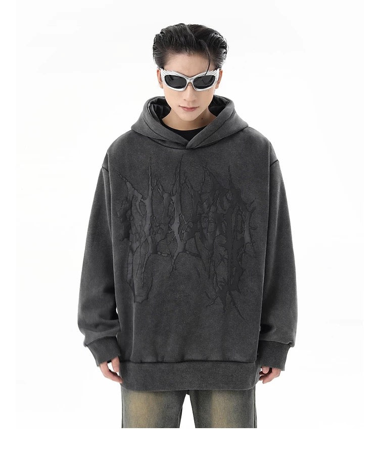 Men’s Vintage Washed Fleece Hoodie – American Retro High Street Distressed Sweatshirt S0033