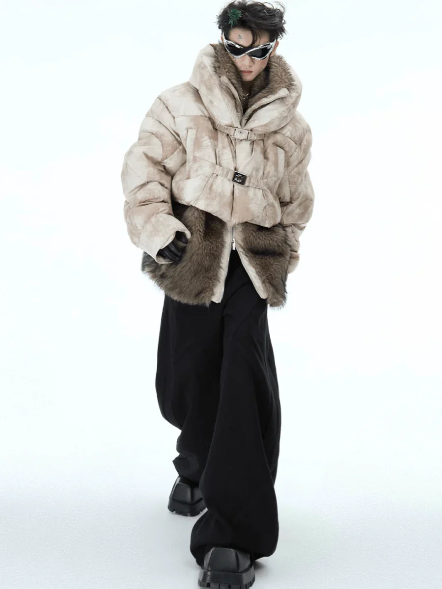 [CULTUREE] FAKE TWO-PIECE DESIGN FUR COTTON JACKET T0087