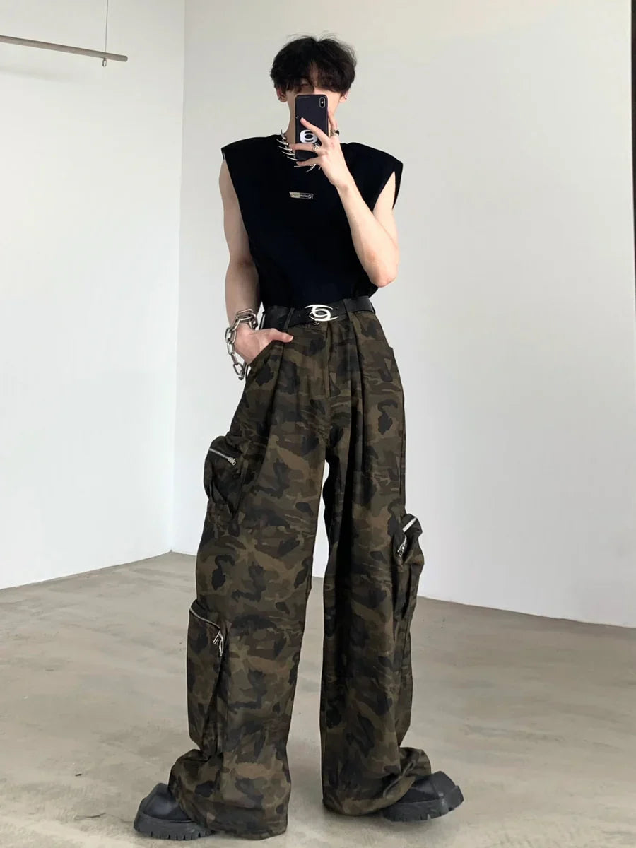 CAMOUFLAGE WIDE LEG POCKETS WORK PANTS B0164