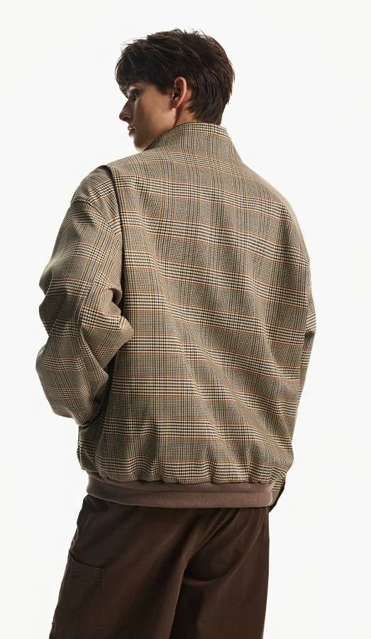 Men’s Houndstooth Harrington Jacket – American Retro Preppy Street OuterwearT0067