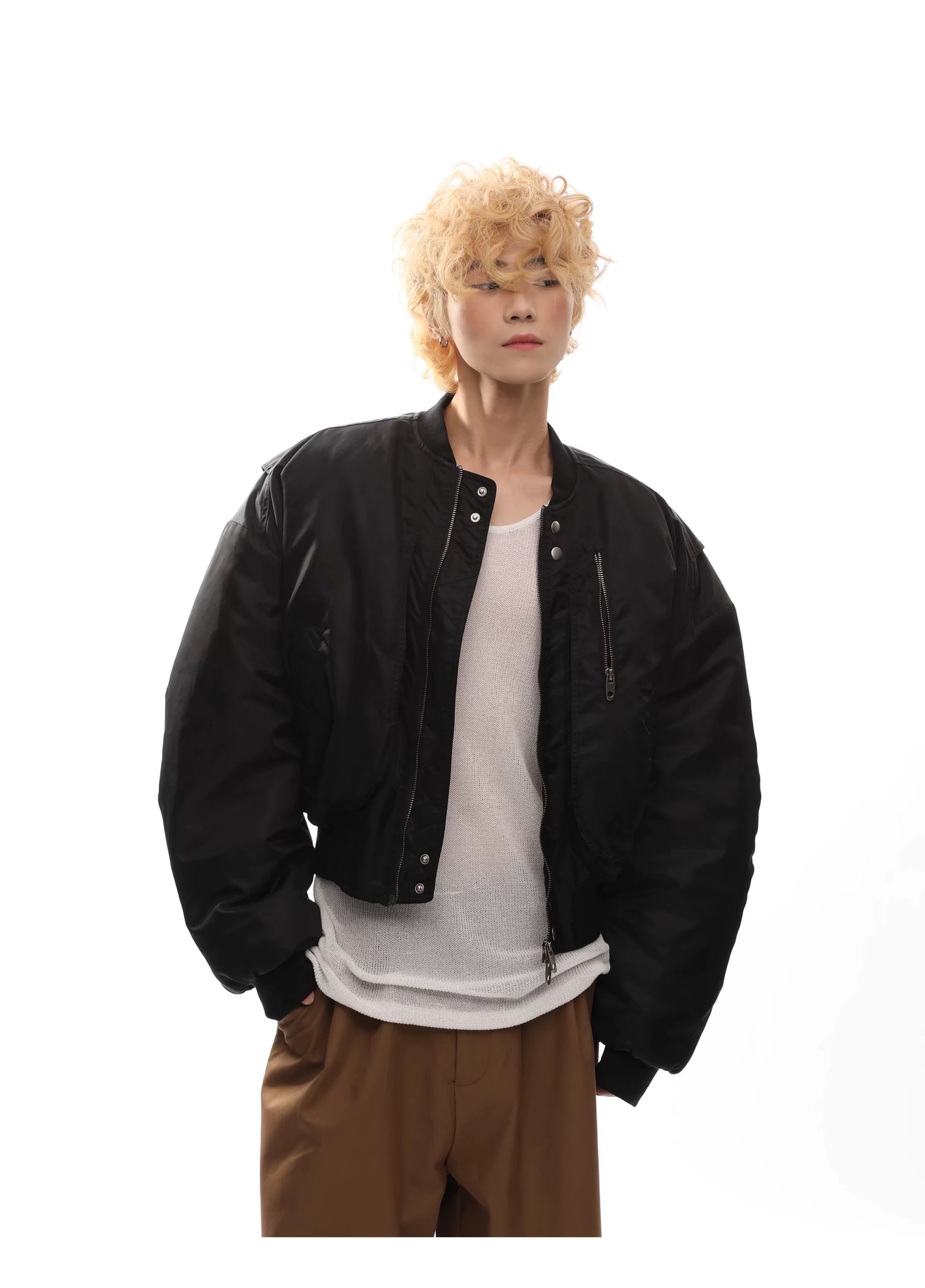 Men’s Cropped Bomber Puffer Jacket – American High Street Short Cotton Outerwear T0071