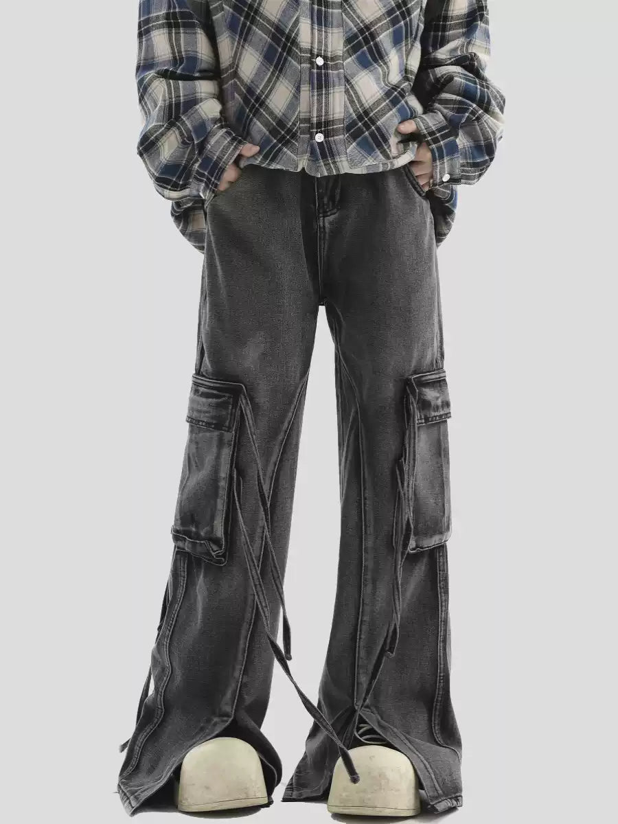 MULTI-POCKET LOOSE STRAIGHT LONG JEANS B0163