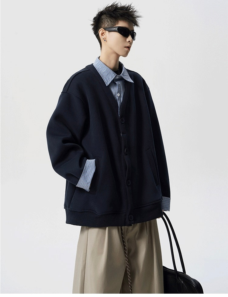 Cárdigan de punto gofre para hombre: Chaqueta estilo suéter vintage informal T0173