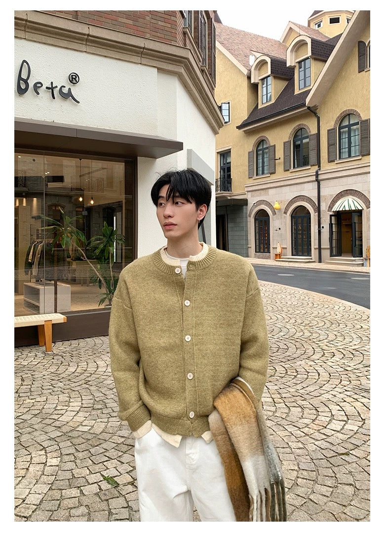 Men’s Japanese Vintage Layered Button Knit Sweater – Retro Street Casual Pullover S0044