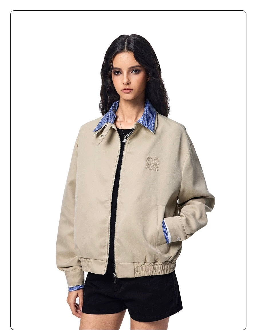 Men’s Vintage Plaid Patchwork Collar Jacket – Retro Short Street Outerwear T0062