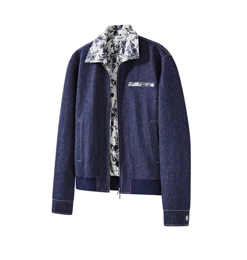 Men’s Contrast Collar Dyed Jacket with Floral Lining – American Vintage Street Outerwear T0060