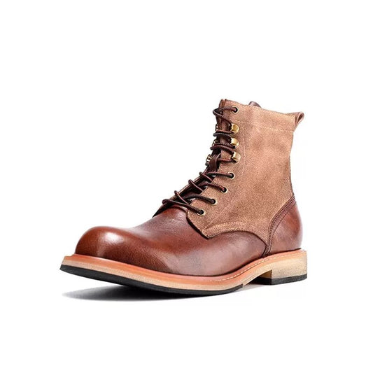 Men’s 2025 New Vintage Martin Boots British Style High-Top Leather Work Boots Chunky Elevator Combat Shoes S0013