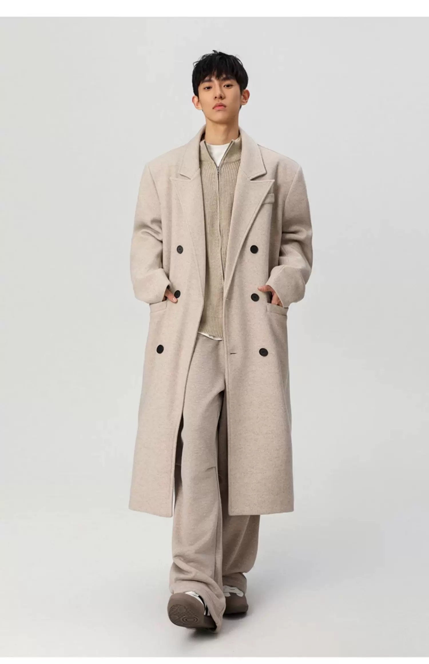Men’s Long Wool Overcoat – American Vintage Street Tailored Winter Coat T0069