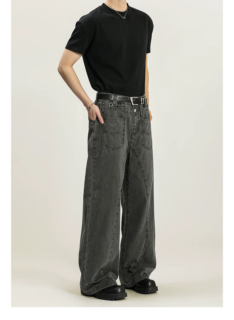 Men’s Vintage American Straight-Leg Cargo Pants – Retro Utility Streetwear Trousers B0045