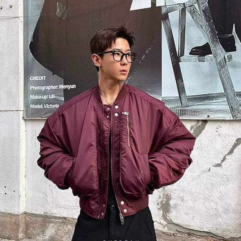 Men’s Cropped Bomber Puffer Jacket – American High Street Short Cotton Outerwear T0071