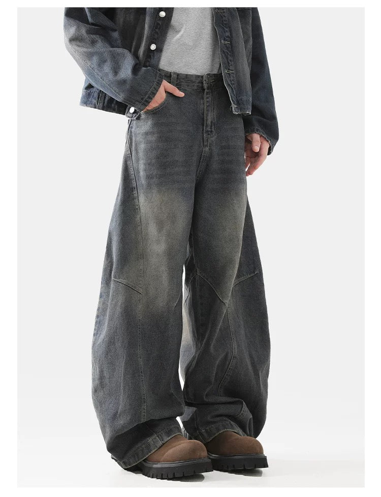 Men’s Structured Saber-Cut Jeans – American Retro Wide-Leg Denim Pants B0069