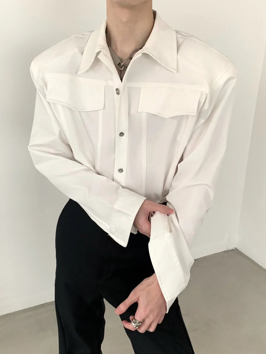 [AUTUMNWIND] BLACK SHOULDER PADS METAL PUNK SHIRT S0059