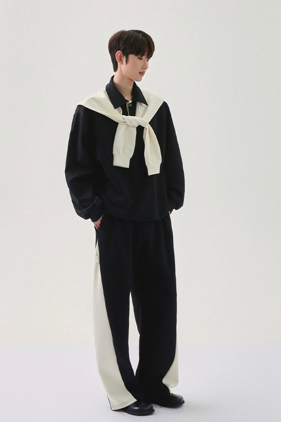 [FLAT ROOM] TWO-TONE COLLAR SWEATSHIRT + PANTS SET S0207