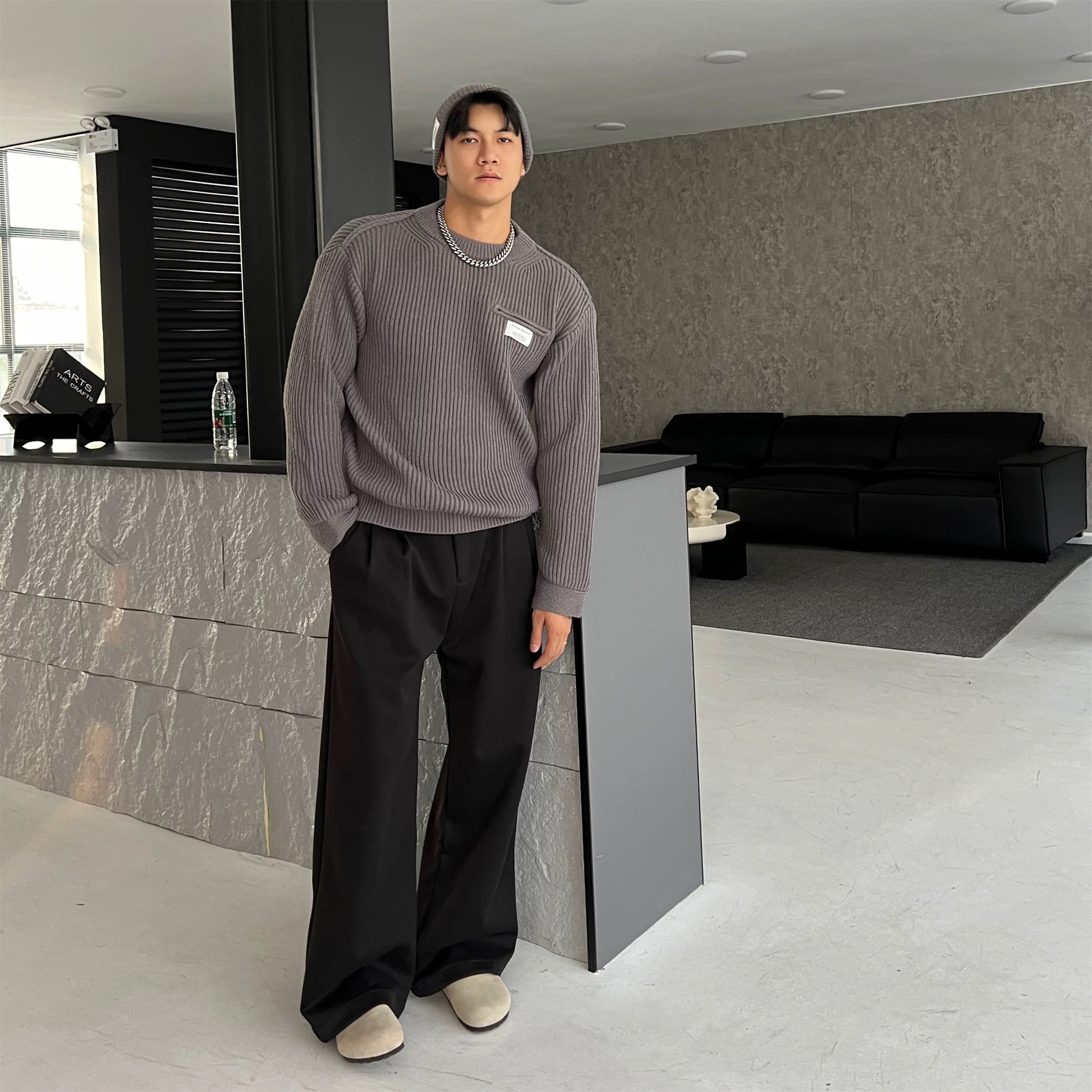 Suéter de punto holgado estilo urbano para hombre, cálido, informal, T0058