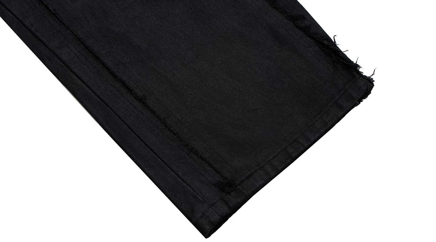 Men’s American Street Style Waxed Wash Distressed Baggy Jeans Wide Leg Curved Cut Floor-Length Denim Pants B0097