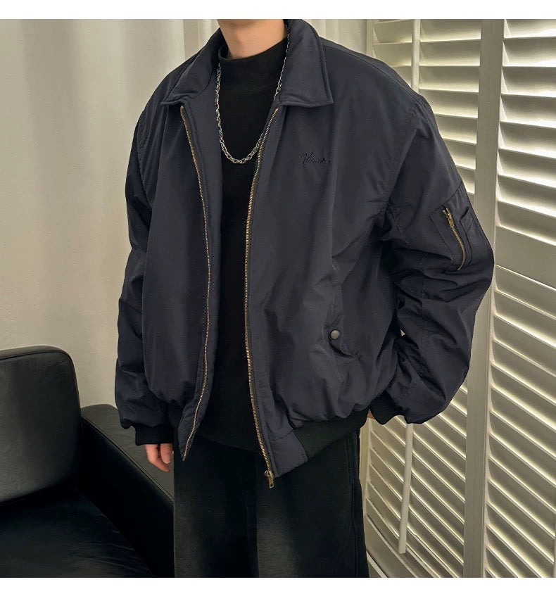 Men’s Vintage Bomber Puffer Jacket – American Retro Flight Cotton Outerwear T0070