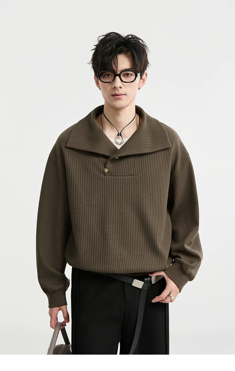 Sudadera con cuello estilo chino de otoño para hombre, tejido personalizado de primera calidad, informal, con botones, T0049