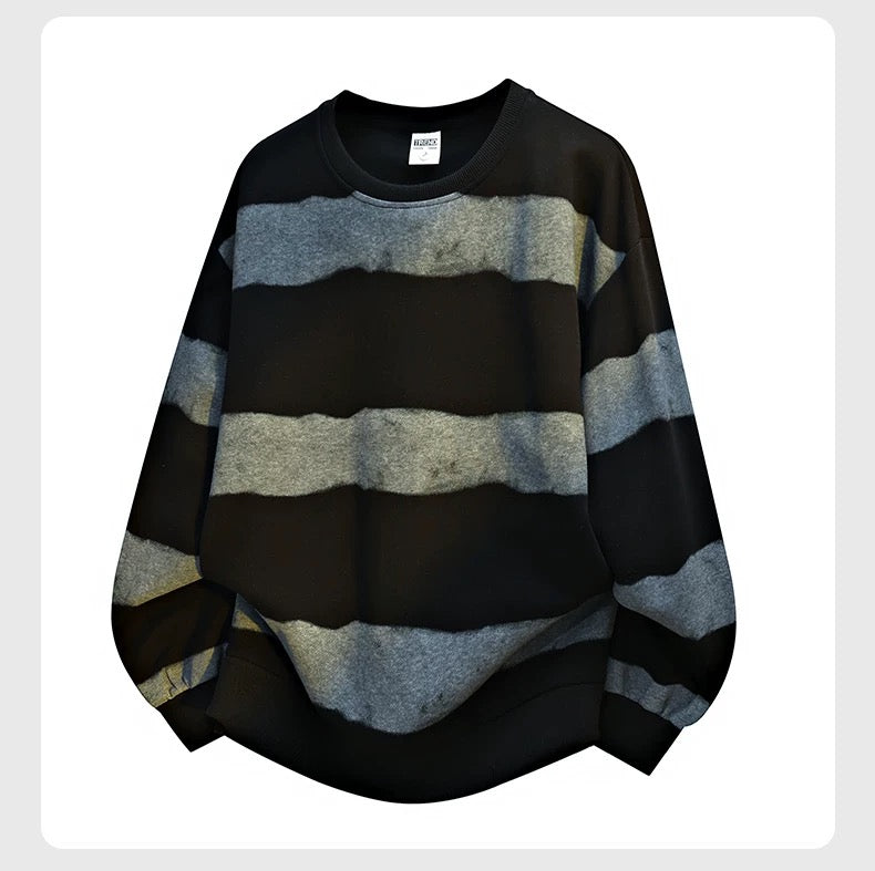 Camiseta coreana de manga larga con estampado tie-dye y rayas para hombre, estilo informal, con bloques de color, T0070