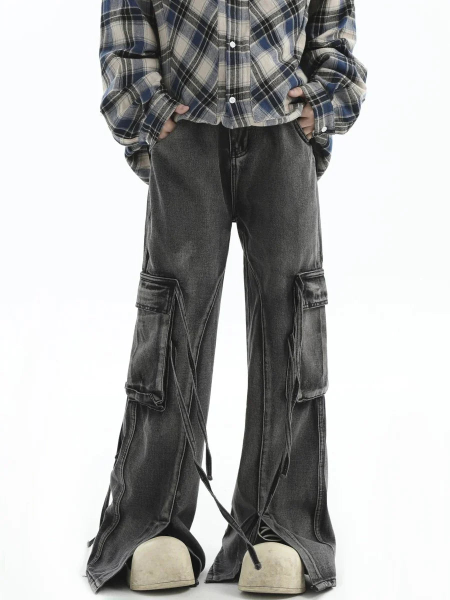 MULTI-POCKET LOOSE STRAIGHT LONG JEANS B0163