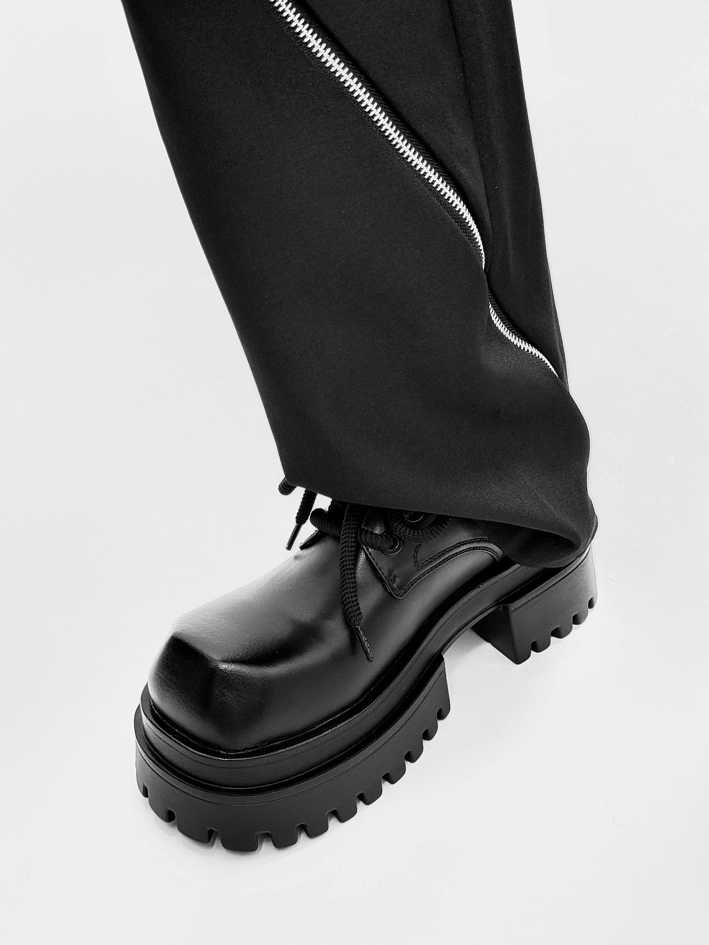 Zapatos Derby parisinos de piel con plataforma de 6 cm para hombre (zapatos de novio CleanFit con diseño negro premium) S0005