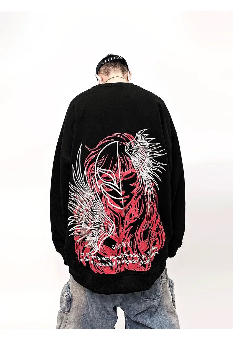 Sudadera holgada de anime para hombre, estilo streetwear, con cuello redondo y estampado gráfico, T0066