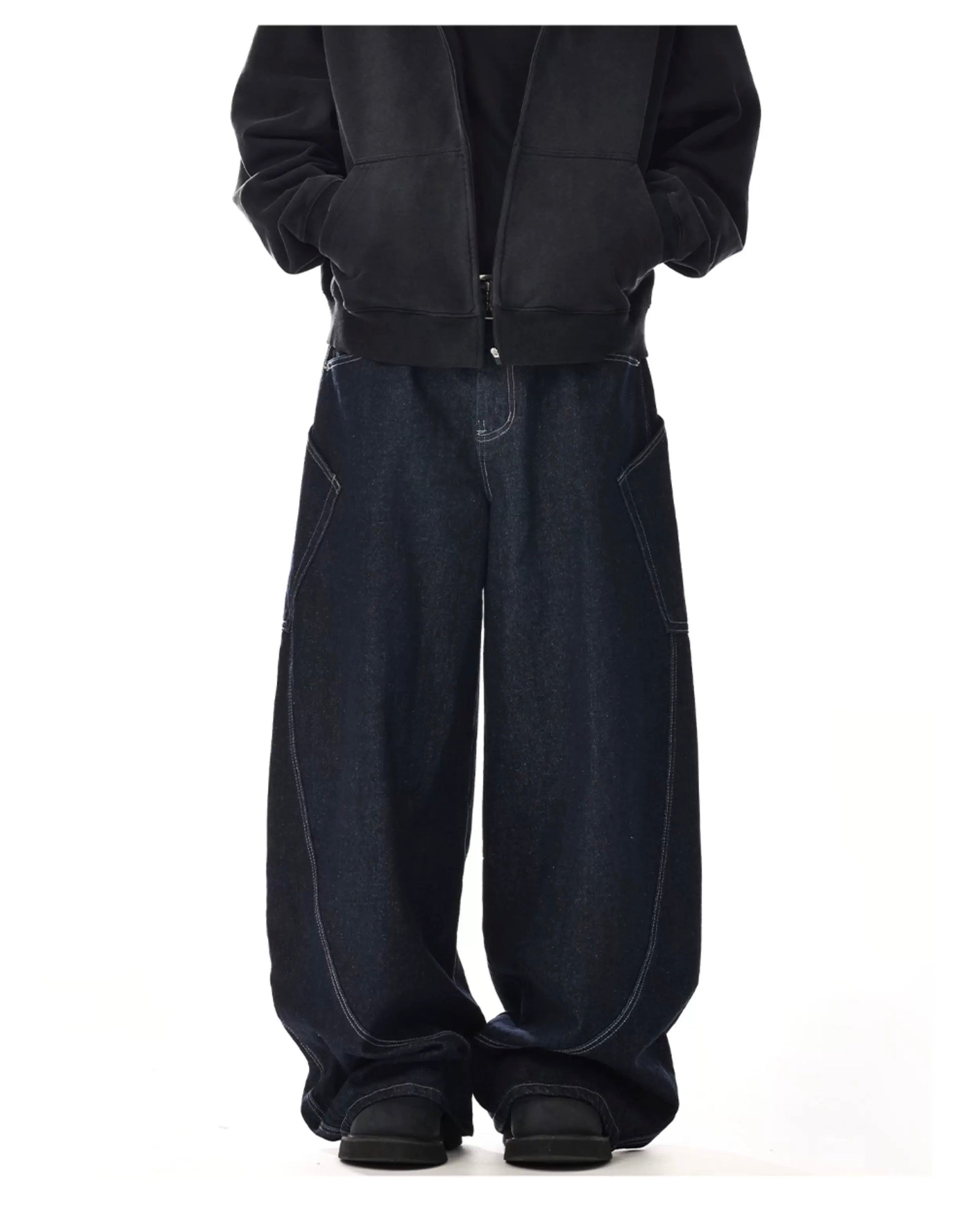 Vaqueros vintage americanos multibolsillos: pantalones vaqueros holgados de trabajo urbanos B0060