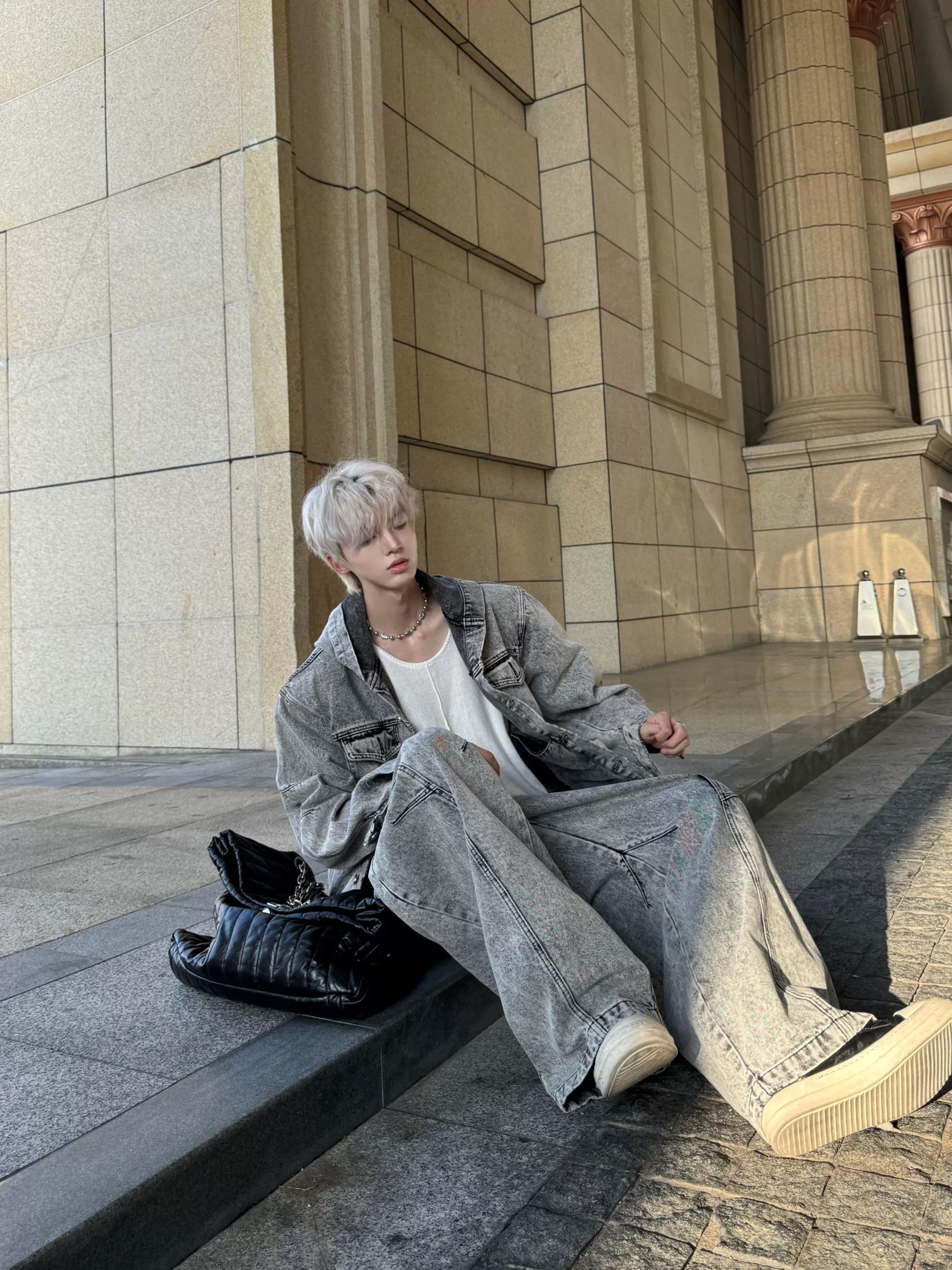 Men’s Deconstructed Distressed Denim Hoodie Jacket – Vintage Heavywork Streetwear Outerwear T0043