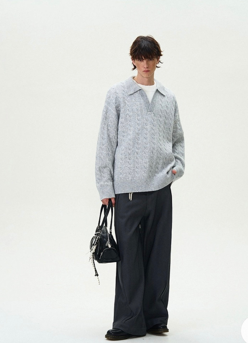 Men’s Vintage Cable Knit Layered Sweater – Retro Street Faux Two-Piece Pullover S0043