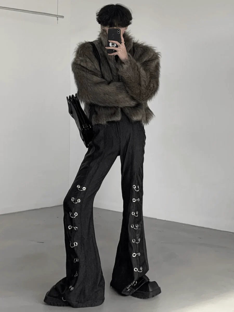 LONG HAIRY SHORT SECTION FAUX FUR COAT T0113