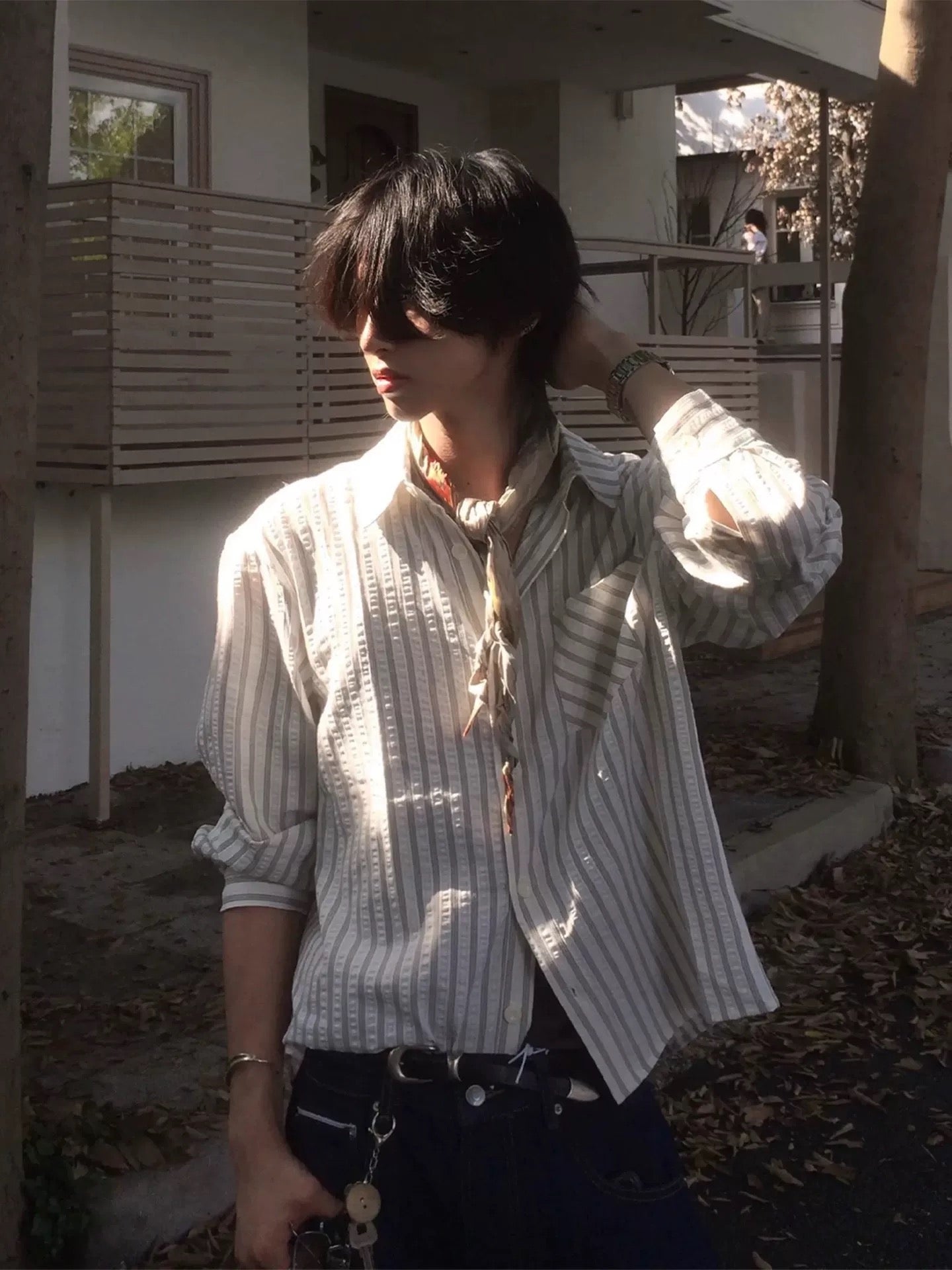 Striped Seersucker Shirt – American Vintage Textured Casual Shirt for Men S0028