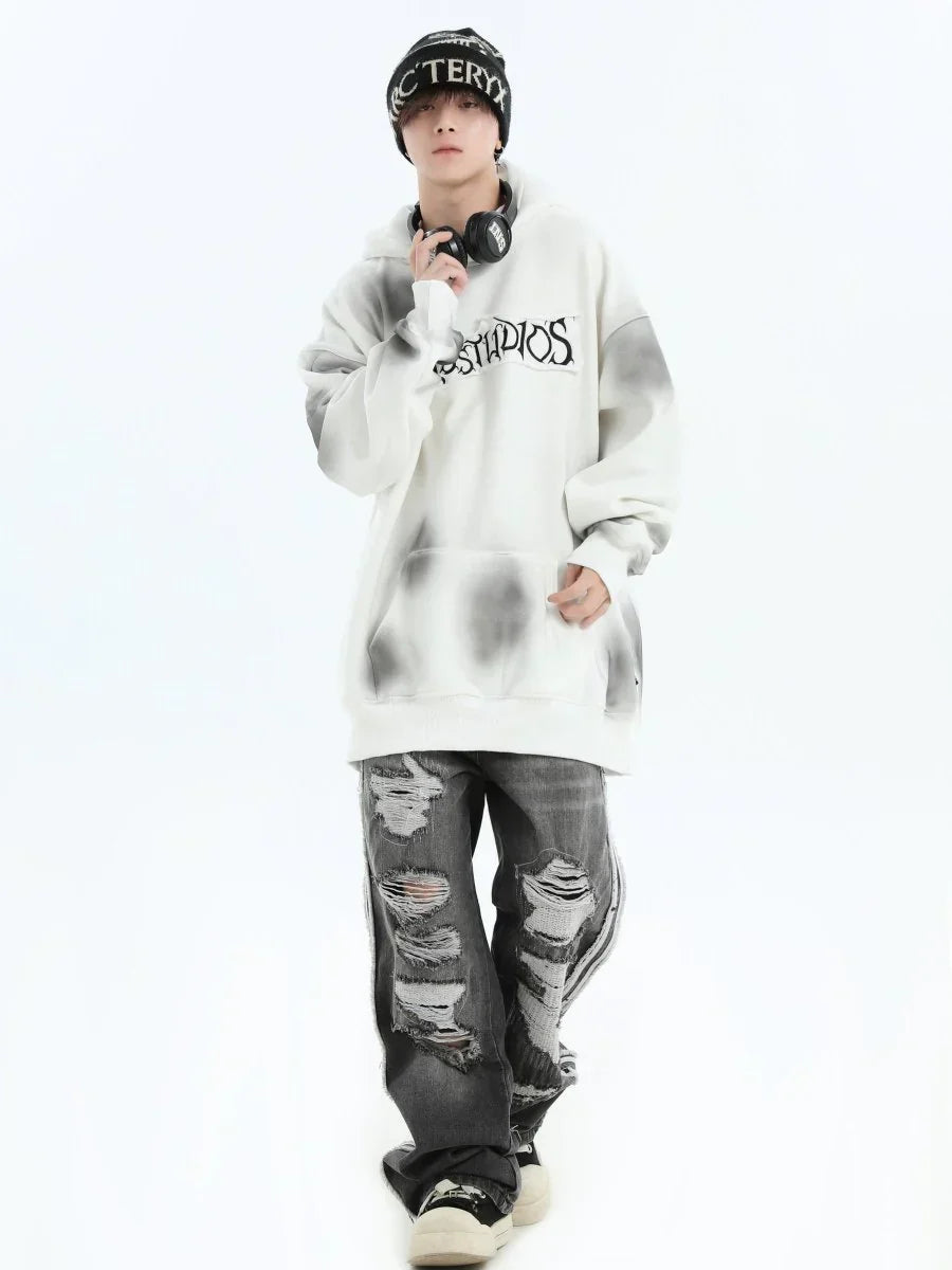 [INSstudios] SPRAY PAINT LOGO LOOSE HOODIE S0206