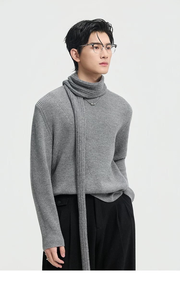 Suéter holgado de punto de lana de color liso para hombre, con cuello semialto y diseño estampado para invierno - Capa base ideal T0043