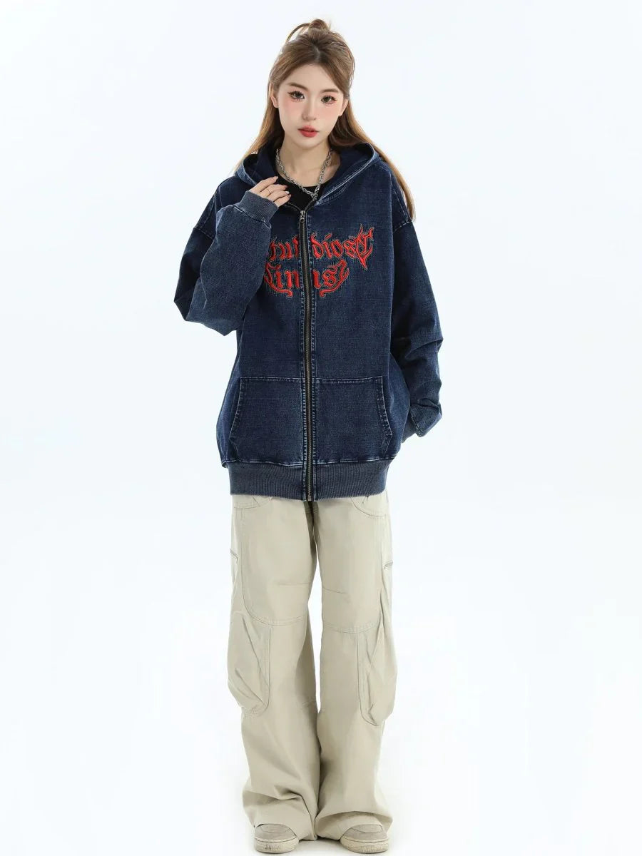[INSstudios] GOTHIC LETTER LOGO DENIM JACKET T0098