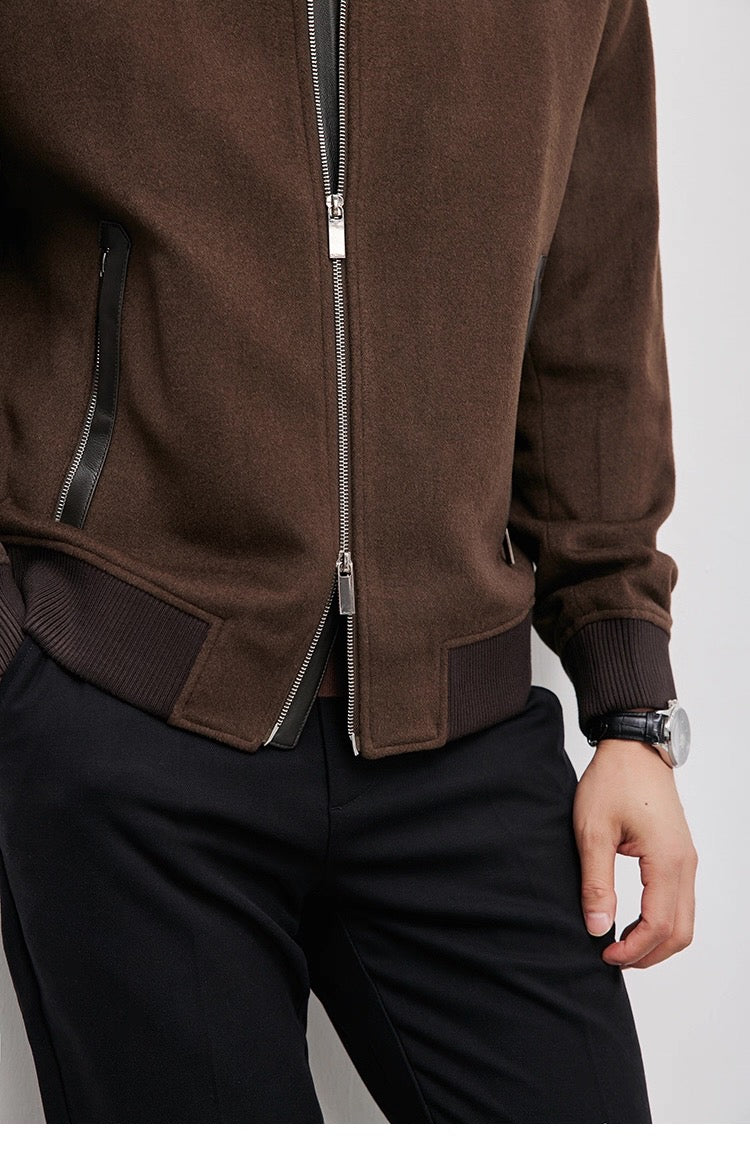 Chaqueta de aviador de piel auténtica – Bomber vintage americana con cremallera y cuello vuelto T0023