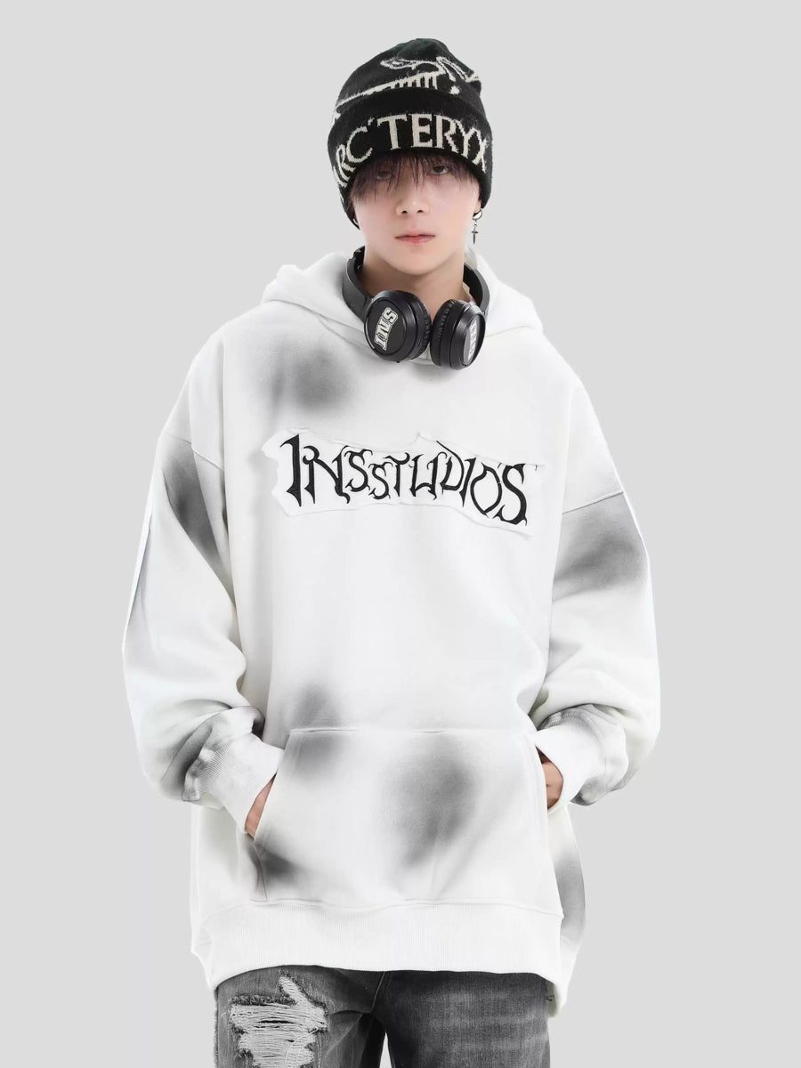 [INSstudios] SPRAY PAINT LOGO LOOSE HOODIE S0206