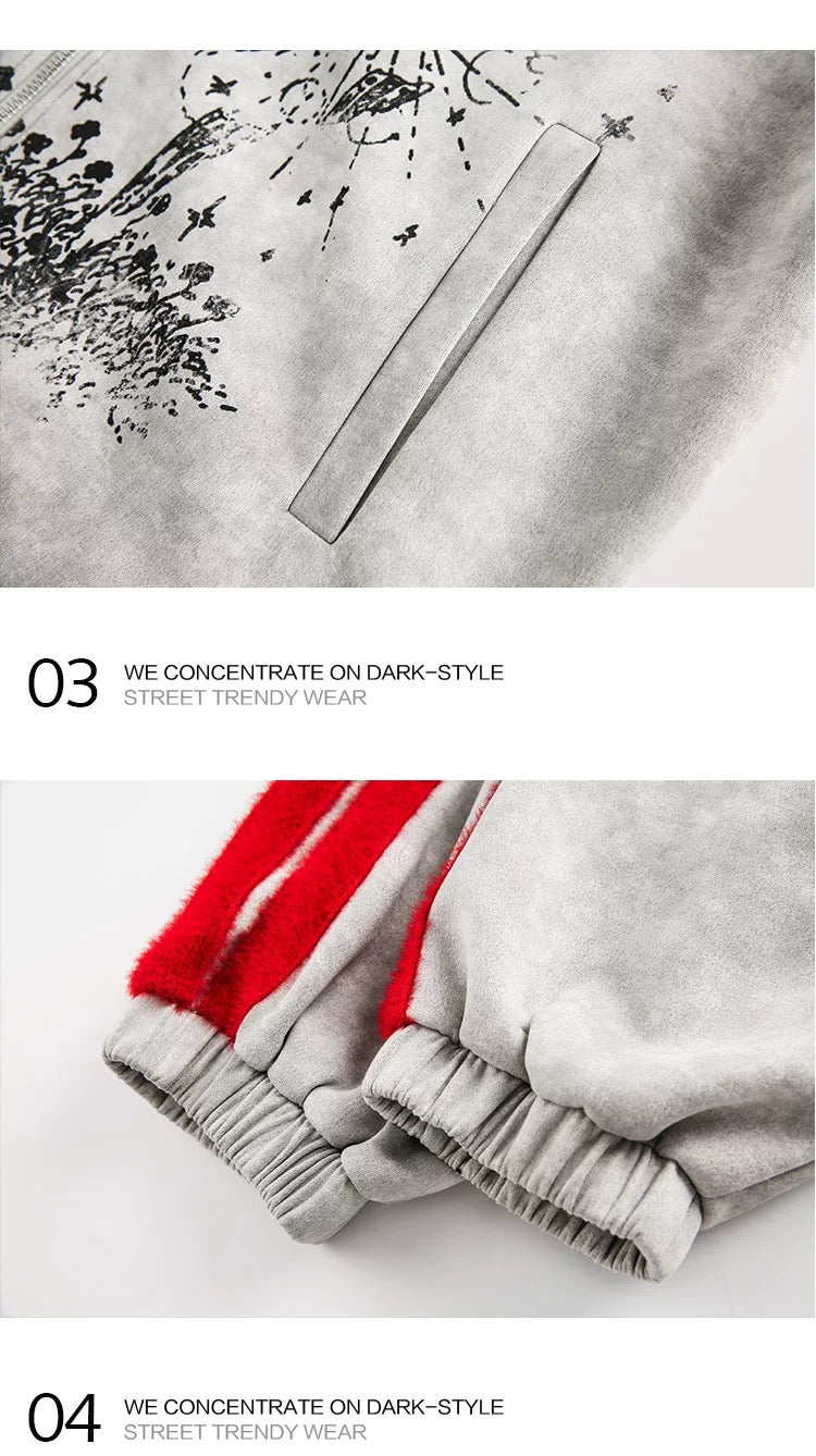 メンズ プリント カラーブロック フリースジャケット - レトロ パッチワーク ストリートウェア アウターウェア T0037